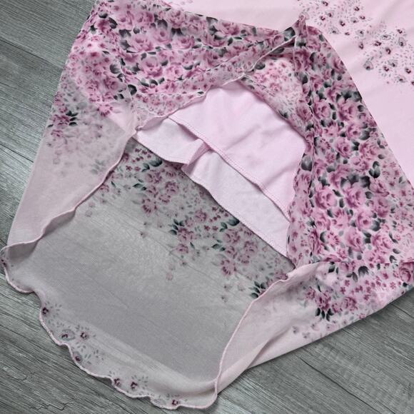 Vintage Y2K Coquette Fairycore Floral Midi Skirt Pink Mesh Medium - Picture 8 of 9